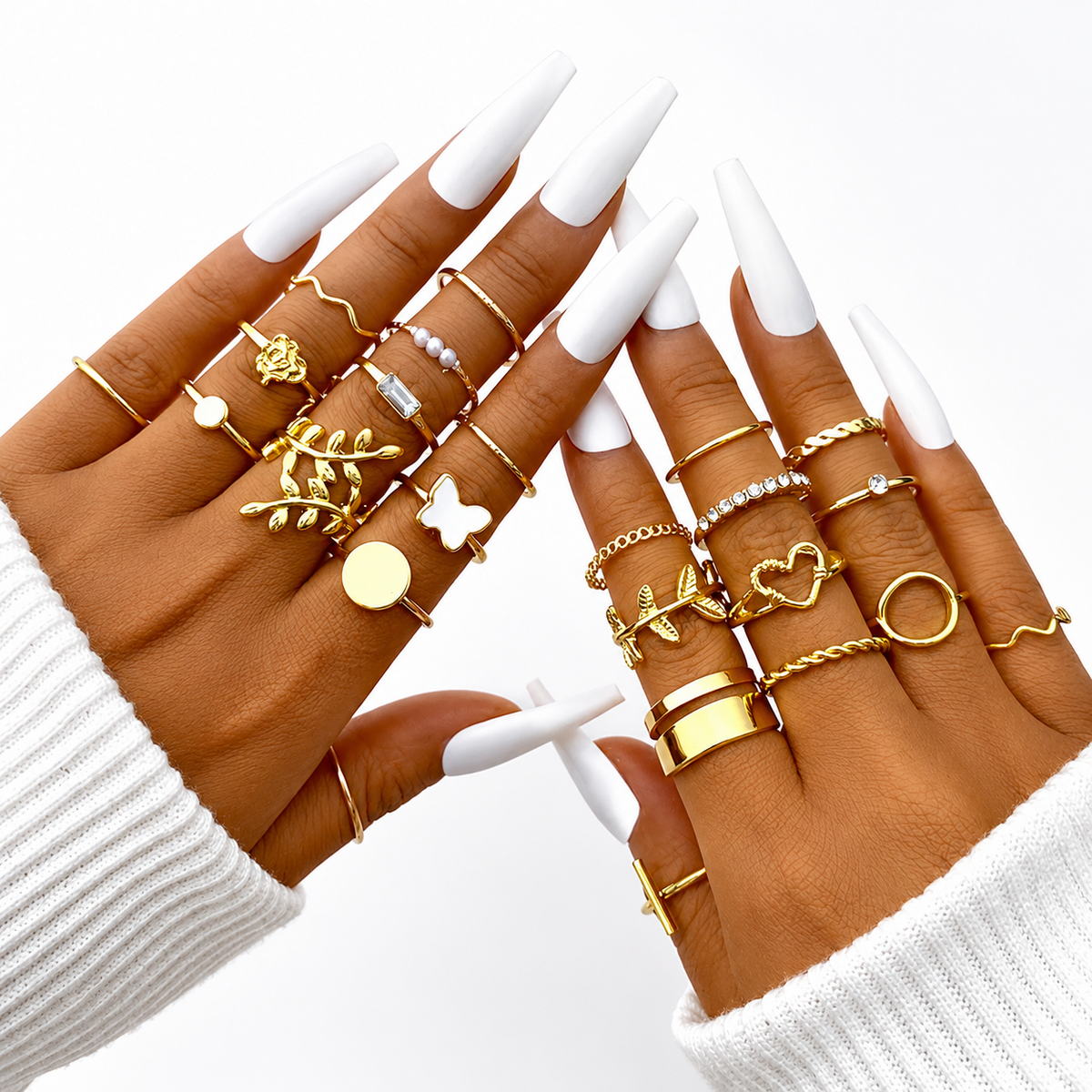 18K Gold Plated Stackable Ring Set for Women | Adjustable Knuckle, Midi & Boho Finger Rings | Pack of 24