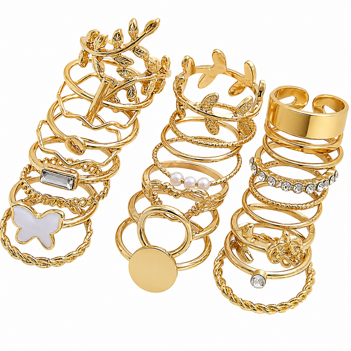 18K Gold Plated Stackable Ring Set for Women | Adjustable Knuckle, Midi & Boho Finger Rings | Pack of 24