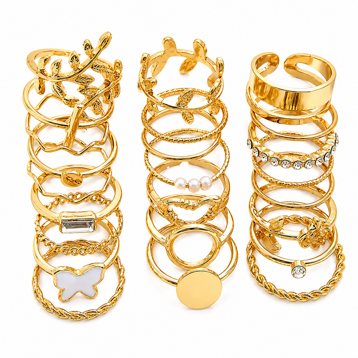 18K Gold Plated Stackable Ring Set for Women | Adjustable Knuckle, Midi & Boho Finger Rings | Pack of 24