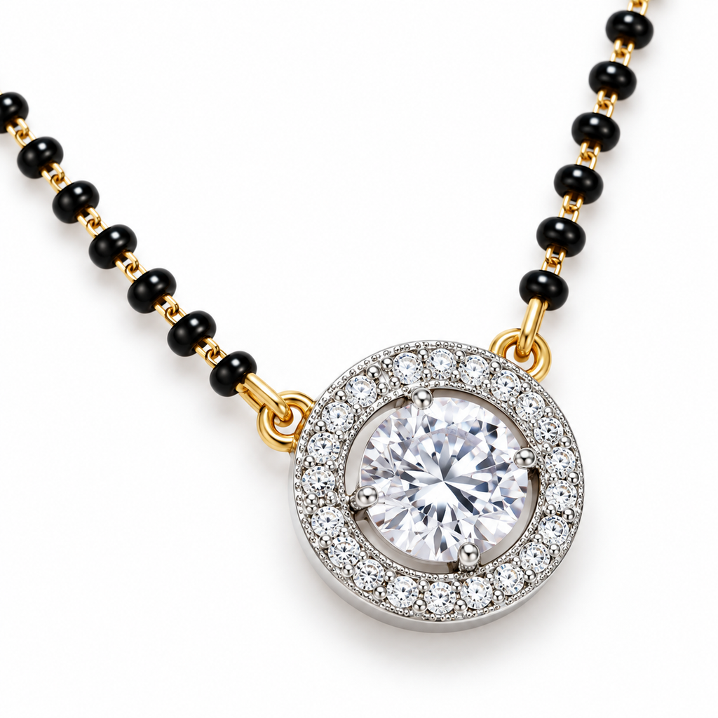 Elegant Round Crystal Halo Mangalsutra Necklace