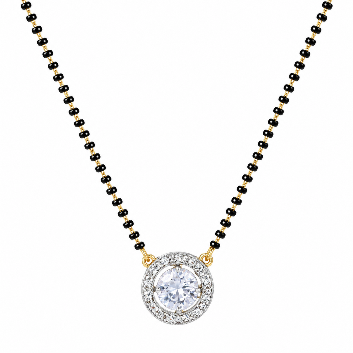 Elegant Round Crystal Halo Mangalsutra Necklace