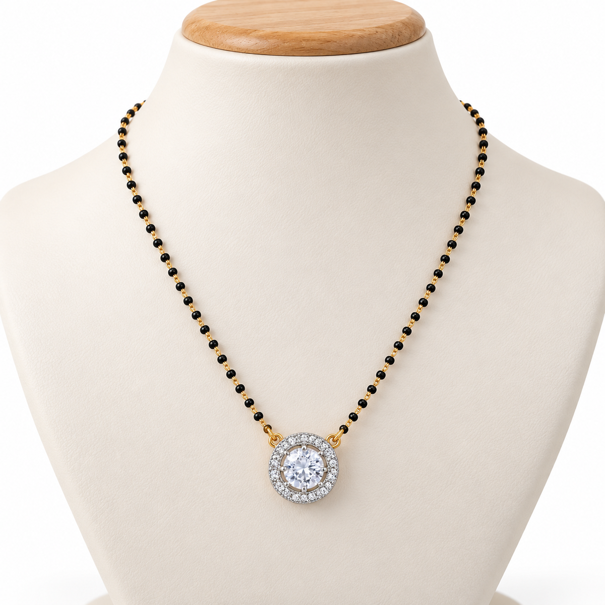 Elegant Round Crystal Halo Mangalsutra Necklace