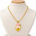 Pink Tulip & Butterfly Enamel Pendant Necklace