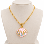 Pink Seashell Pendant Necklace for Women – Gold-Tone Crystal Necklace