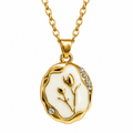 Gold Plated Floral Enamel Pendant Necklace