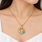 Gold-Tone Sea-Inspired Starfish & Turquoise Shell Pendant Necklace