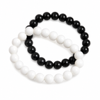 Black & White Beaded Stretch Bracelet Set