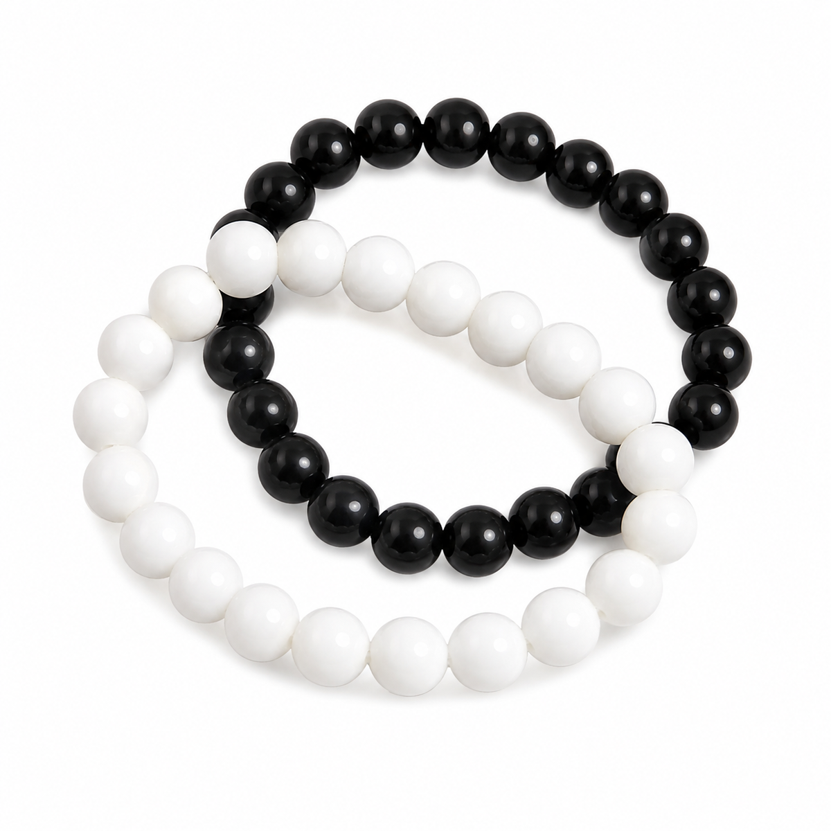 Black & White Beaded Stretch Bracelet Set