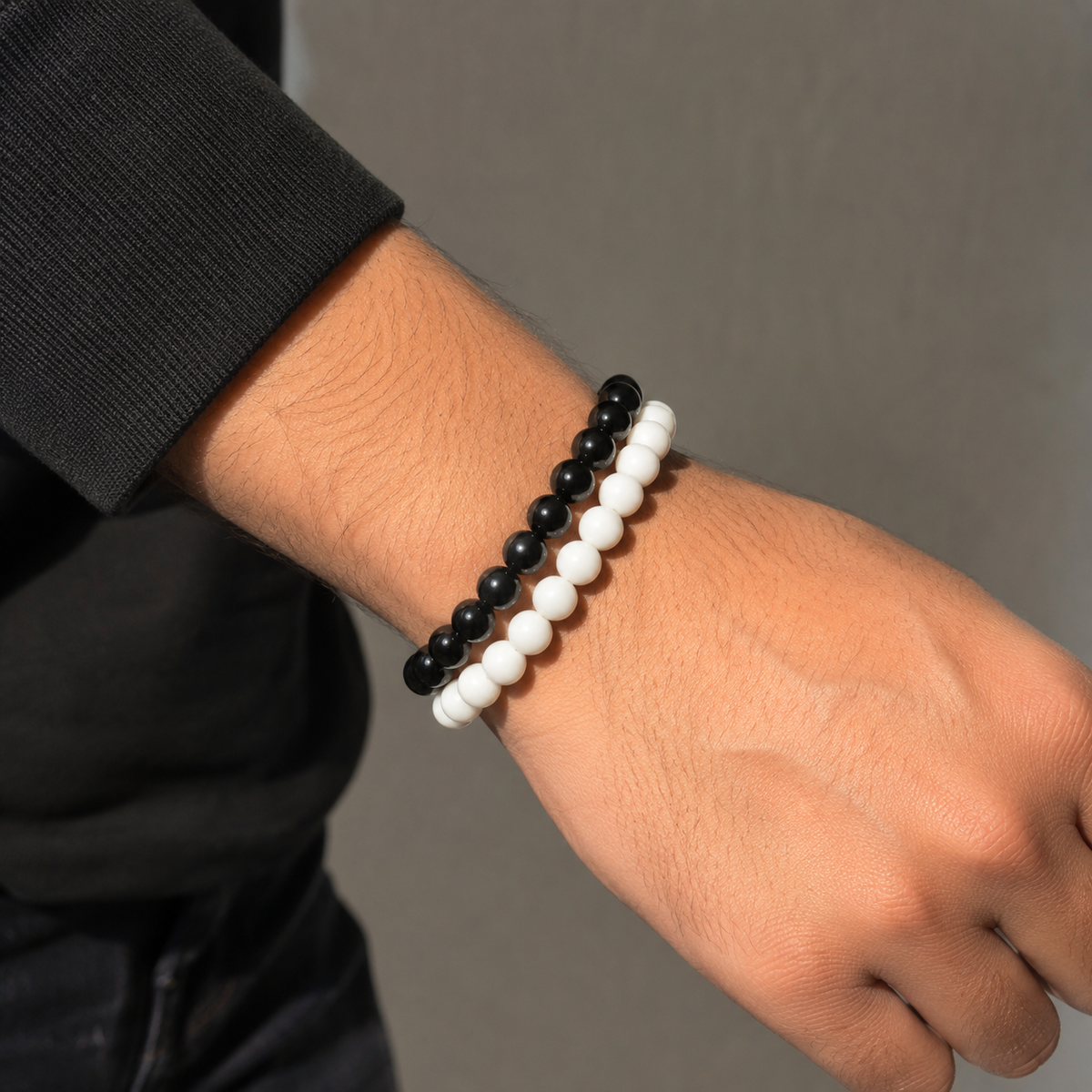 Black & White Beaded Stretch Bracelet Set