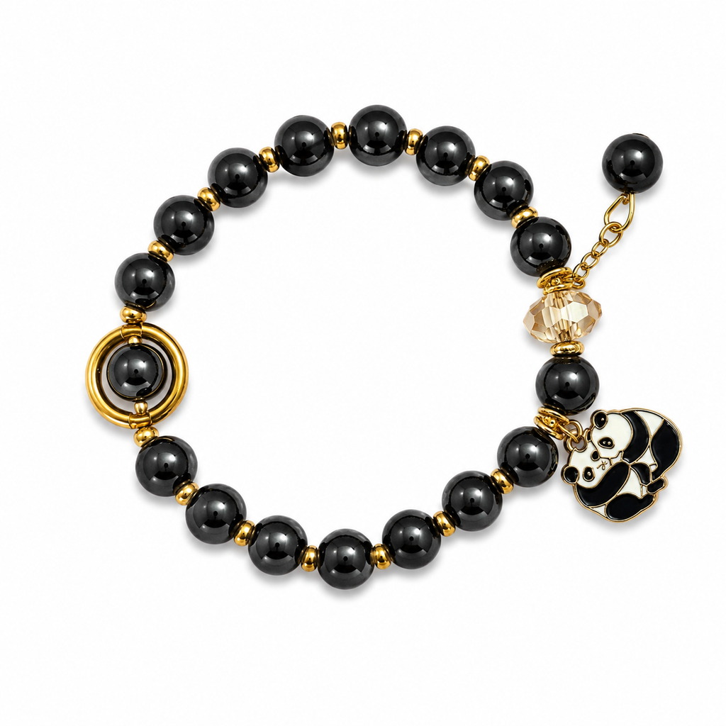 Black Beaded Bracelet with Gold Charms