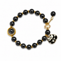 Black Beaded Bracelet with Gold Charms
