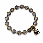 Grey & Black Beaded Bracelet with Gold-Tone Charm