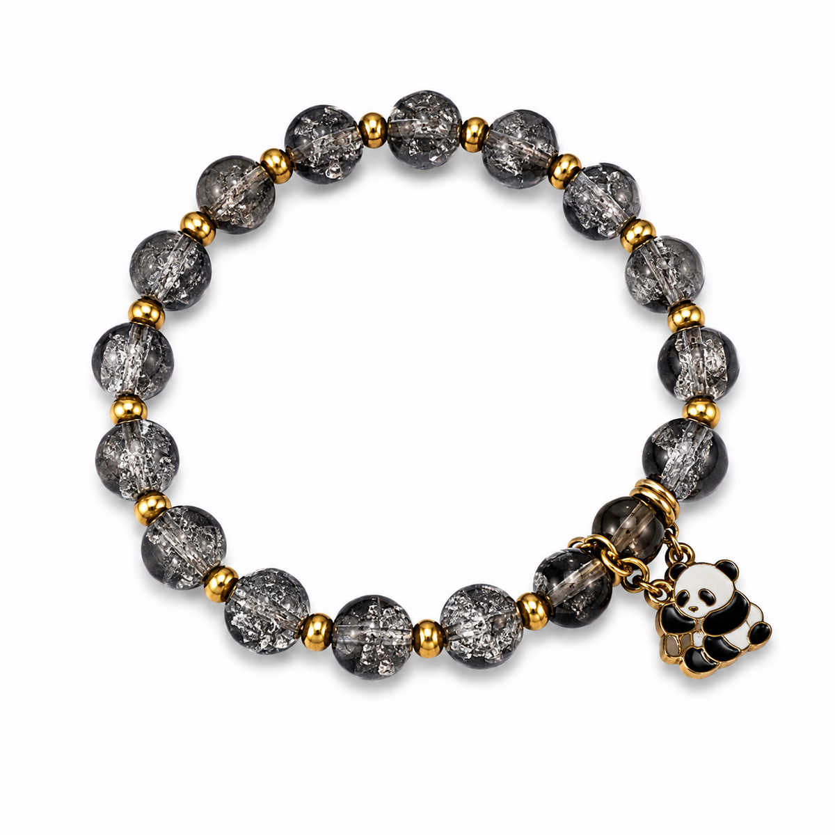 Grey & Black Beaded Bracelet with Gold-Tone Charm