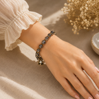 Grey & Black Beaded Bracelet with Gold-Tone Charm