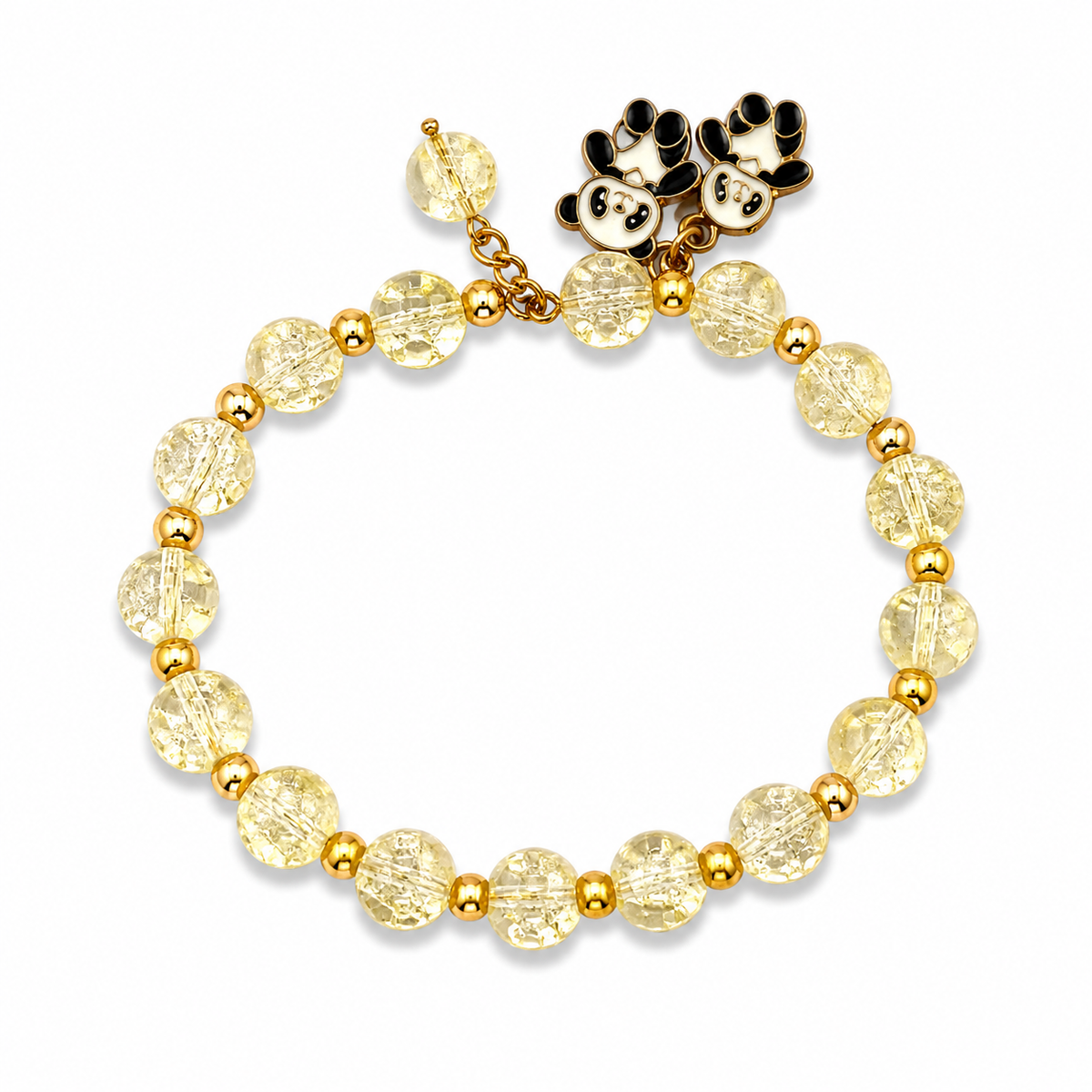 Gold-Tone Beaded Bracelet with Teddy Bear Charm