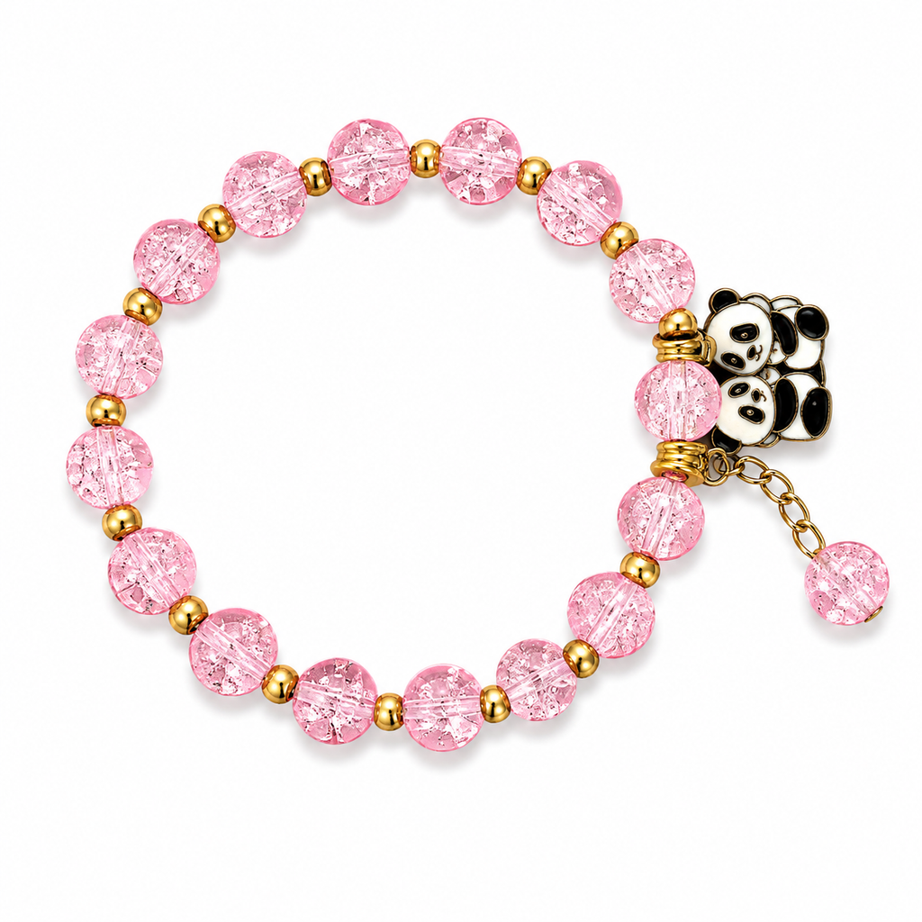 Pink Beaded Bracelet with Teddy Bear Charm