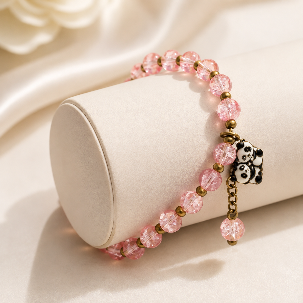 Pink Beaded Bracelet with Teddy Bear Charm
