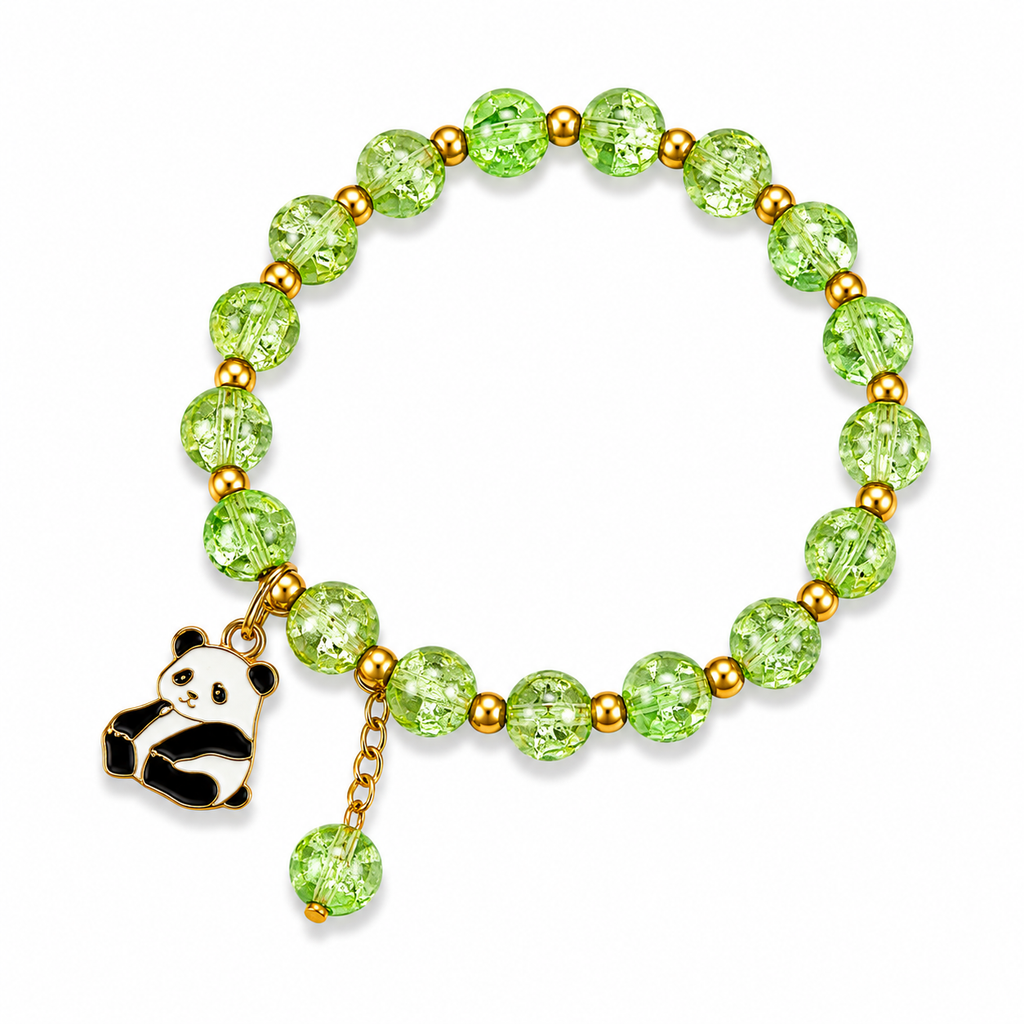 Green Beaded Bracelet with Teddy Bear Charm