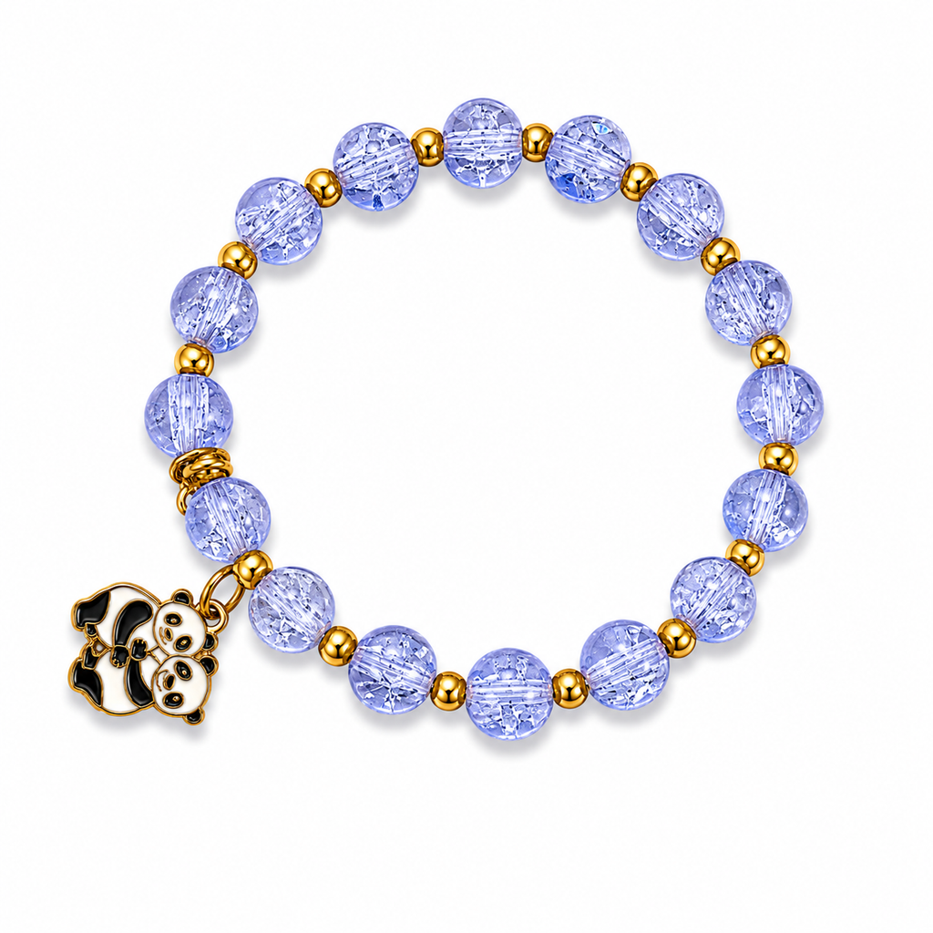 Blue Beaded Bracelet with Teddy Bear Charm