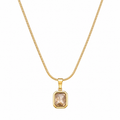 Gold Tone Rectangular Crystal Pendant Necklace