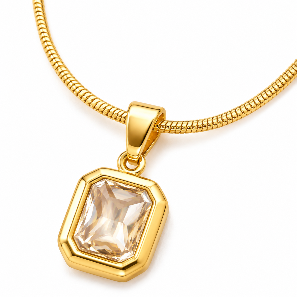 Gold Tone Rectangular Crystal Pendant Necklace
