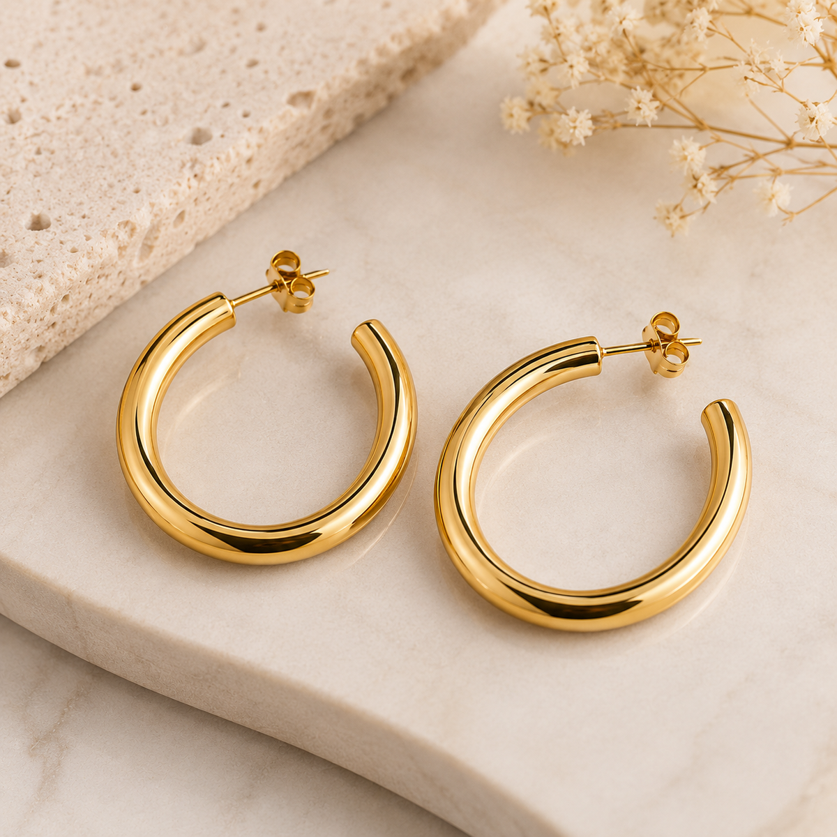Gold Tone Chunky Hoop Earrings for Women