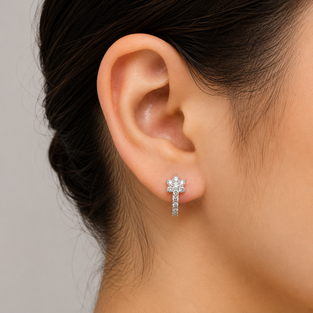 Silver-Tone Crystal Floral Hoop Earrings for Women