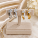 Gold & Silver-Tone Crystal Floral Hoop Earrings for Women