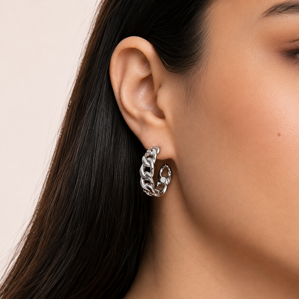 Silver-Tone Chunky Chain Link Hoop Earrings for Women
