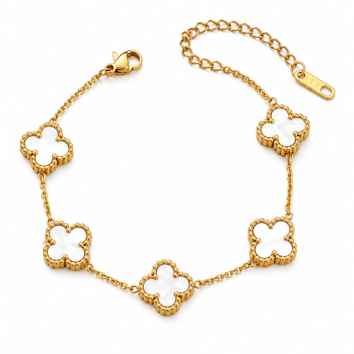 Elegant White Clover Charm Gold Bracelet