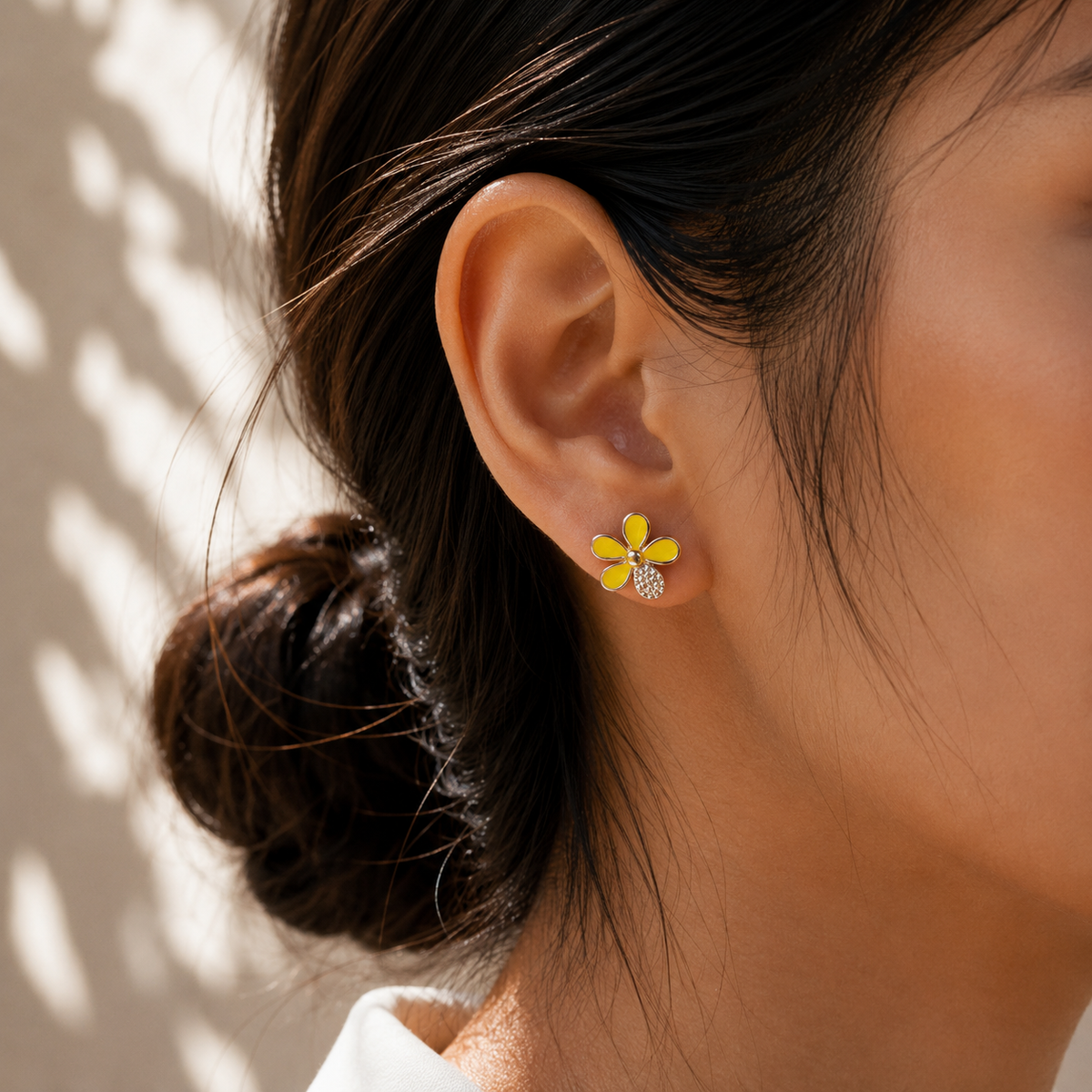 Gold-Plated Yellow Floral Stud Earrings