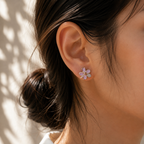 Gold-Plated Lavender Floral Stud Earrings