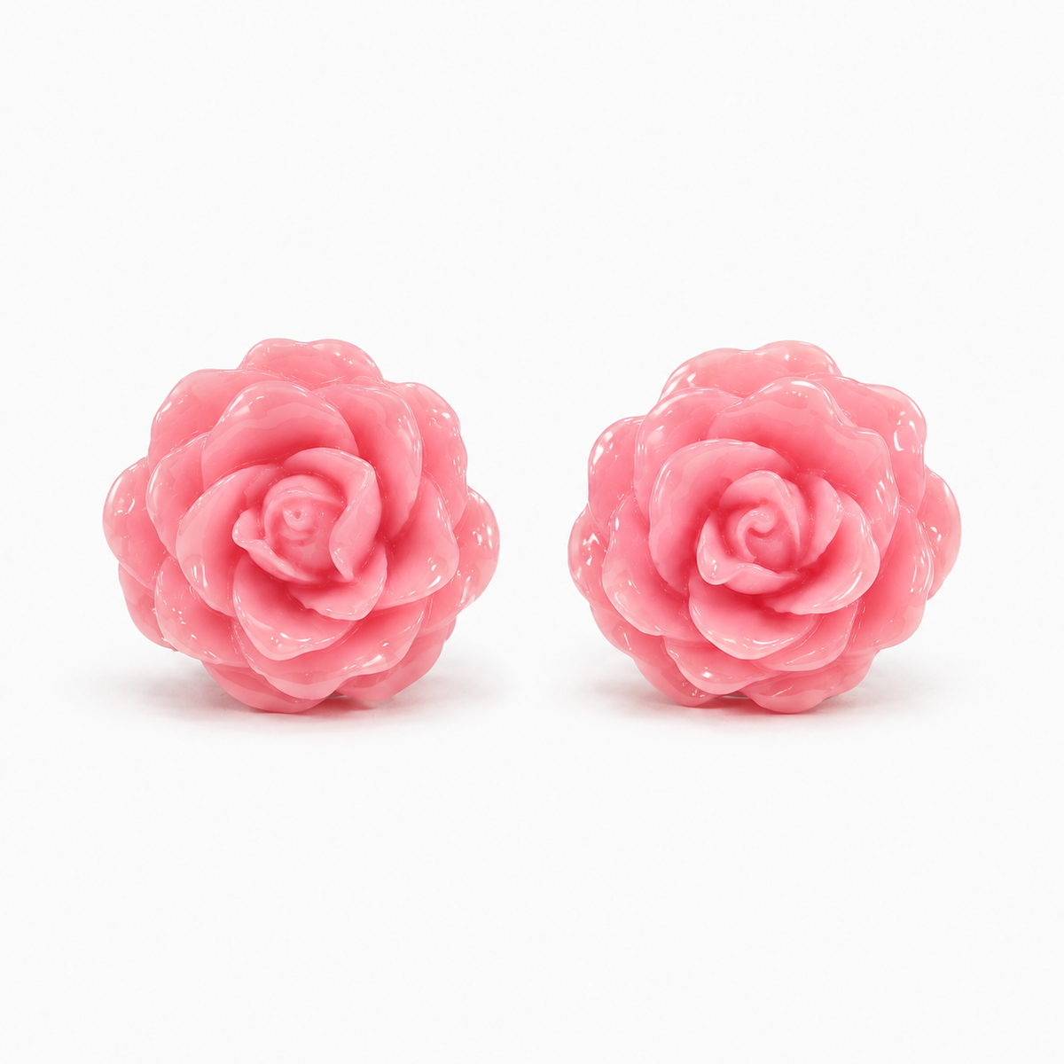 Pink Rose Flower Stud Earrings