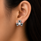 Silver Floral Pearl Stud Earrings for Women