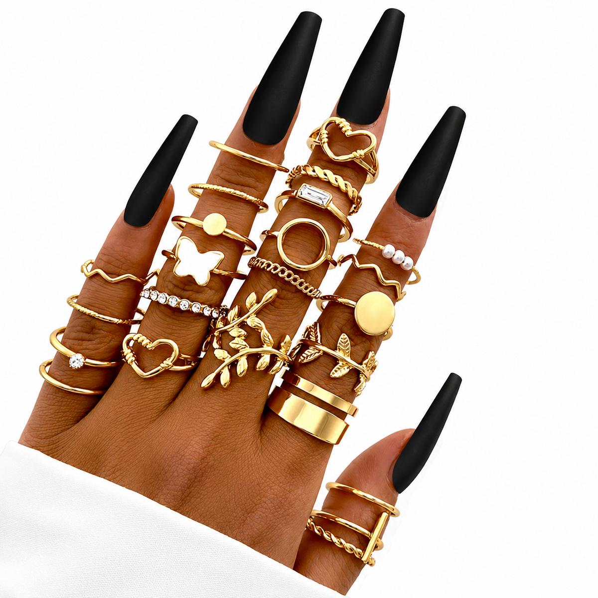 18K Gold Plated Stackable Ring Set for Women | Adjustable Knuckle, Midi & Boho Finger Rings | Pack of 24