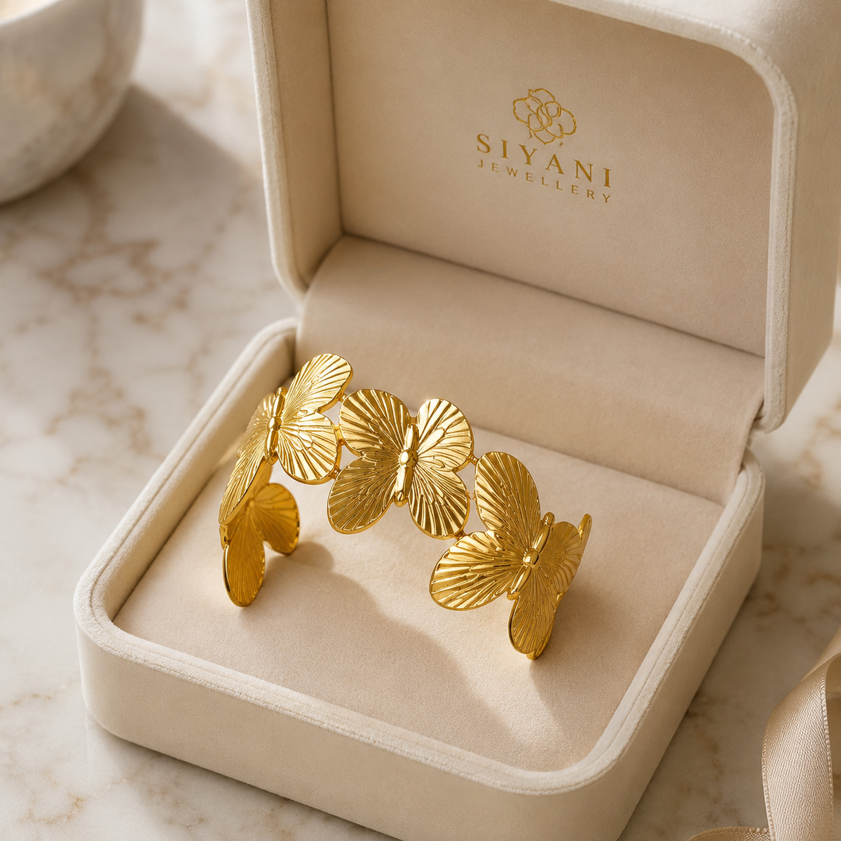 Gold Butterfly Open Cuff Bracelet for Women