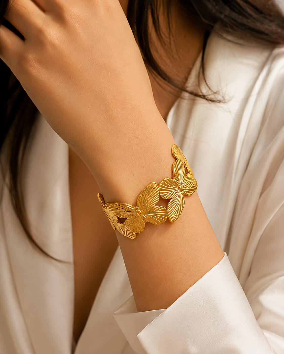 Gold Butterfly Open Cuff Bracelet for Women