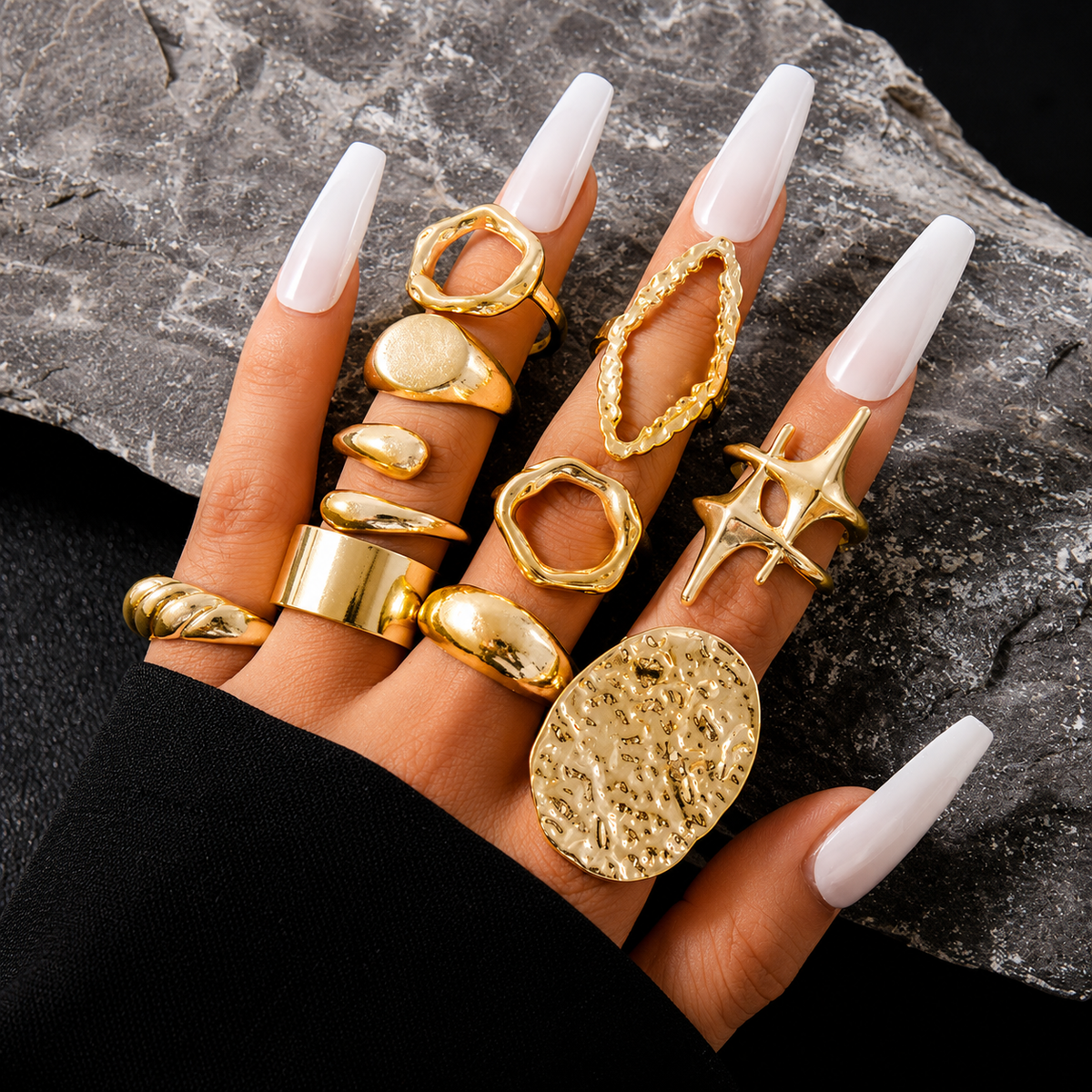 Gold Plated Adjustable Ring Set for Women (Pack of 10)