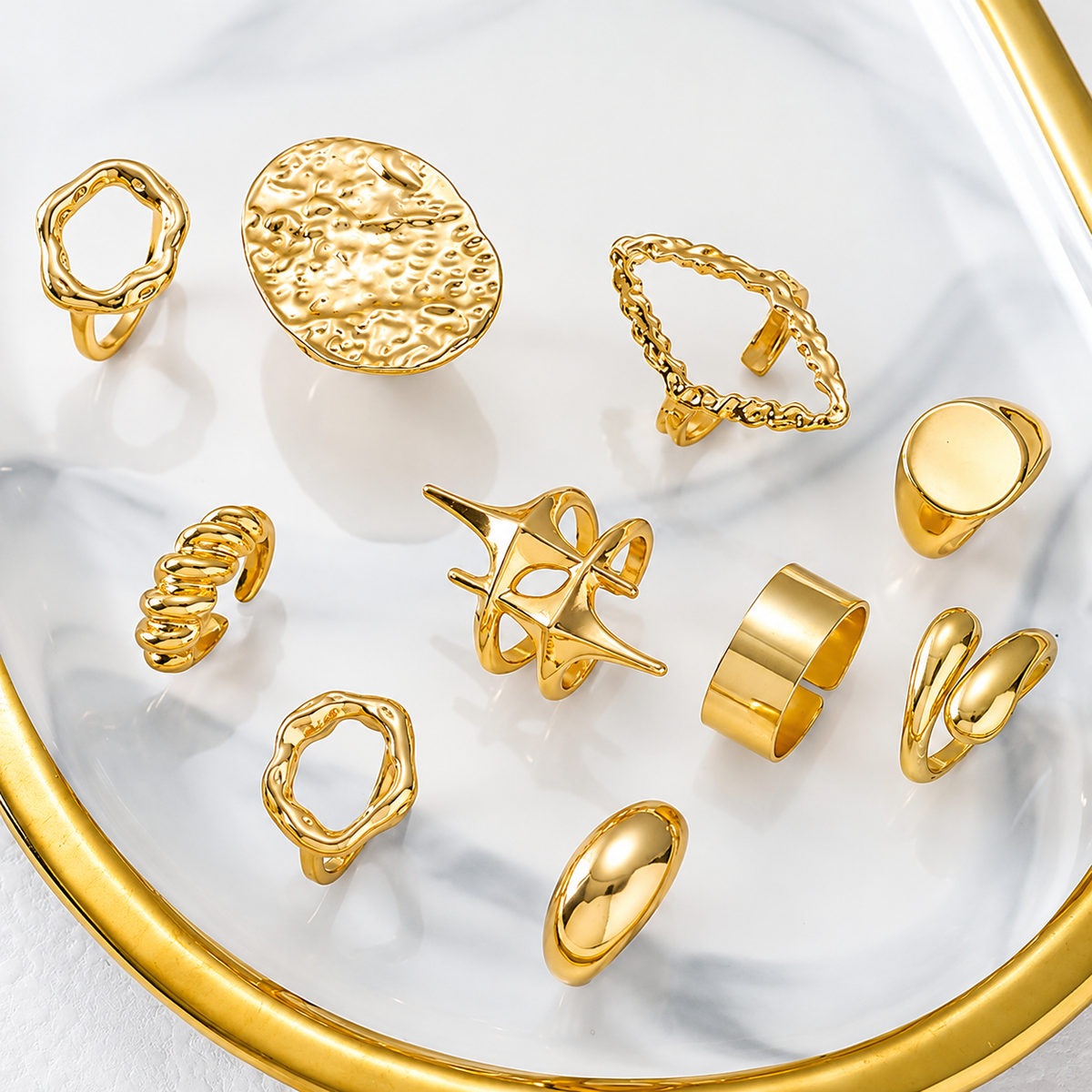 Gold Plated Adjustable Ring Set for Women (Pack of 10)