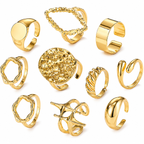 Gold Plated Adjustable Ring Set for Women (Pack of 10)