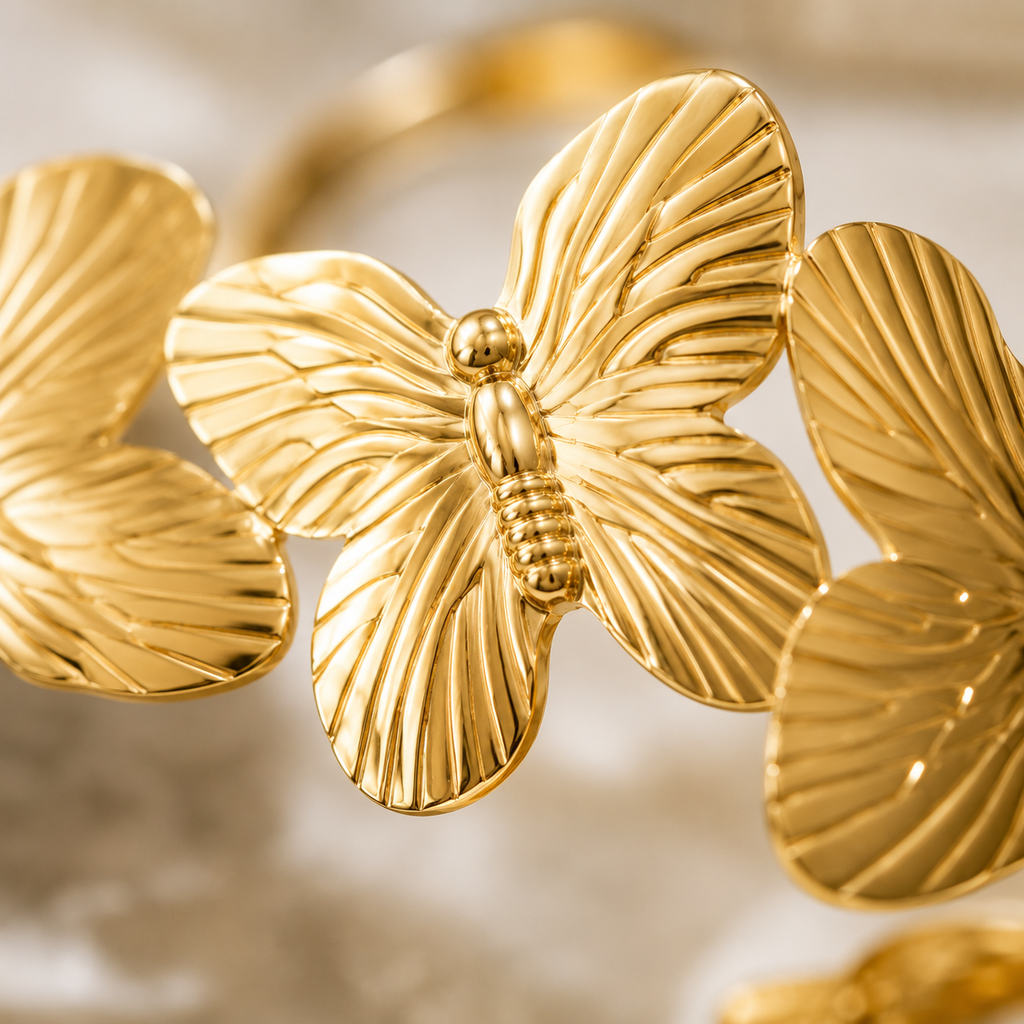 Gold Butterfly Open Cuff Bracelet for Women