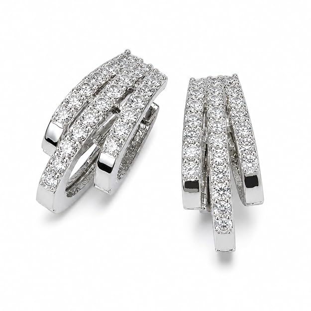 Silver-Tone Crystal Multi-Row Hoop Earrings for Women