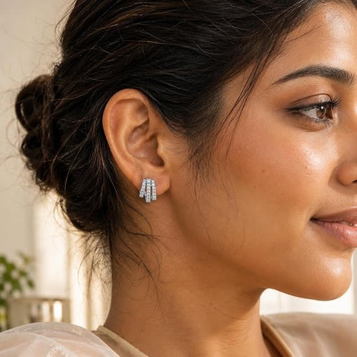 Silver-Tone Crystal Multi-Row Hoop Earrings for Women