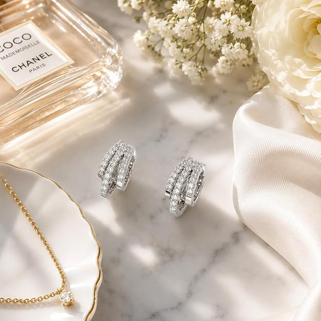 Silver-Tone Crystal Multi-Row Hoop Earrings for Women