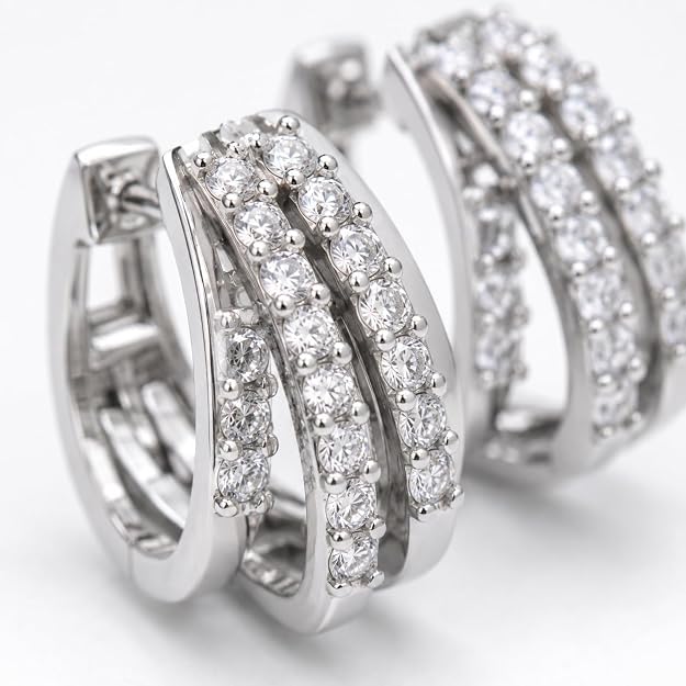 Silver-Tone Crystal Multi-Row Hoop Earrings for Women