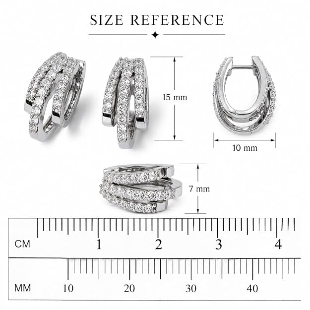 Silver-Tone Crystal Multi-Row Hoop Earrings for Women