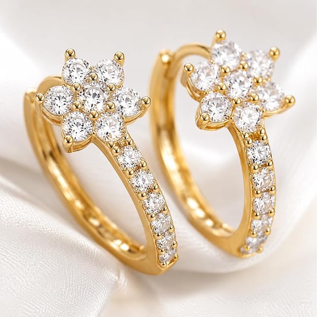 Gold-Tone Crystal Floral Drop Earrings for Women