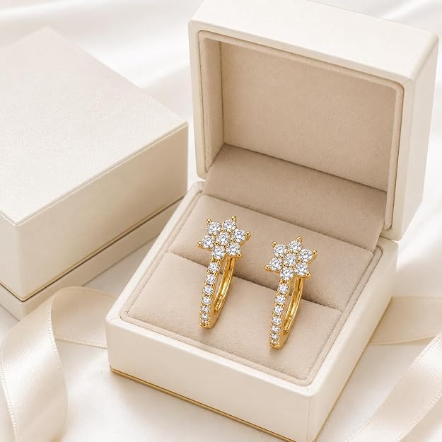 Gold-Tone Crystal Floral Drop Earrings for Women