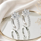 Silver-Tone Crystal Floral Hoop Earrings for Women