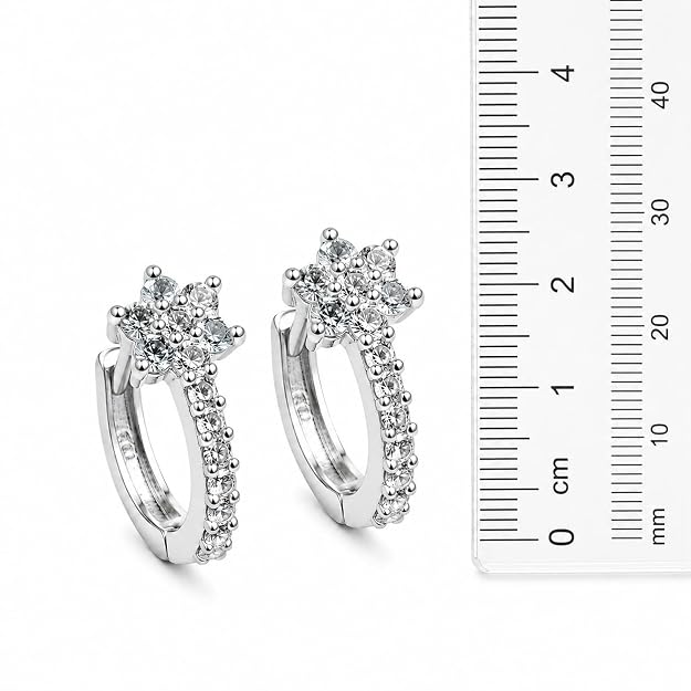Silver-Tone Crystal Floral Hoop Earrings for Women